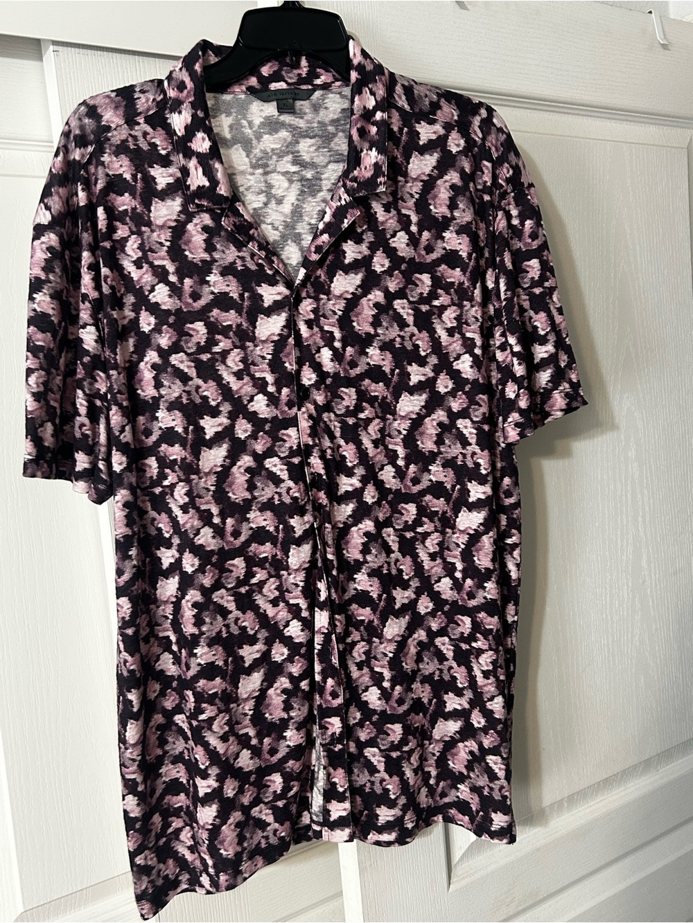 John Varvatos XL Pink Black Abstract Floral Camp Collar Shirt